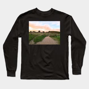 Gate and Golden sunset on the hill painting Long Sleeve T-Shirt